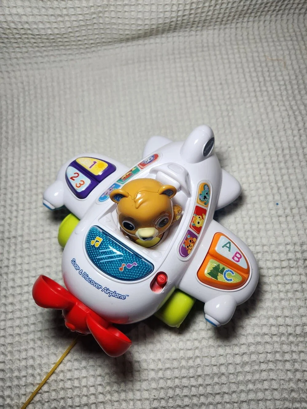 Educational Pull-Along Airplane Toy with Yellow Bear